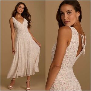 LULU’S Your Only Darling Ivory Floral Print Sleeveless Midi Dress